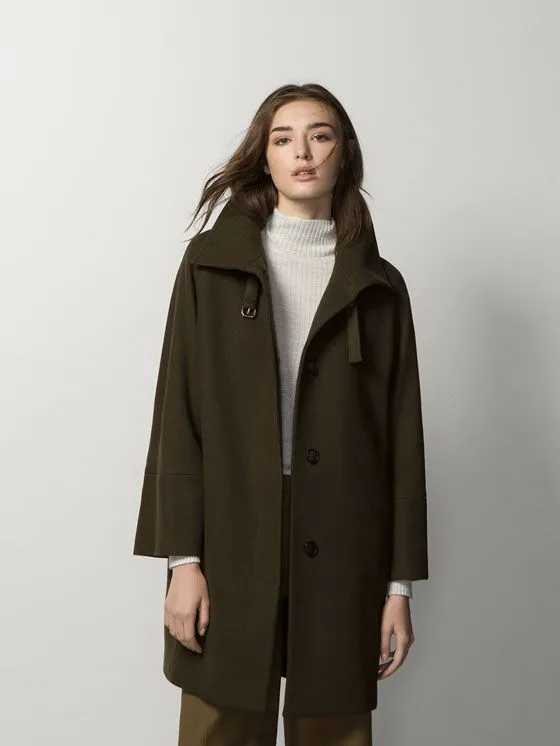 New Women's Designer Massimo Dutti Oversized Wool Blend Dark Olive Green Coat, Sz M! Retails $340 