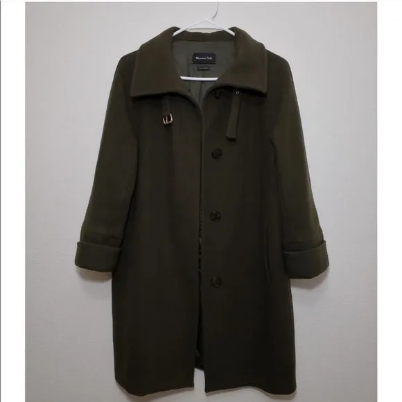 New Women's Designer Massimo Dutti Oversized Wool Blend Dark Olive Green Coat, Sz M! Retails $340 