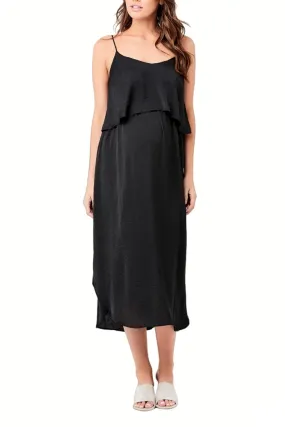 Nursing Midi Slip Dress in Black