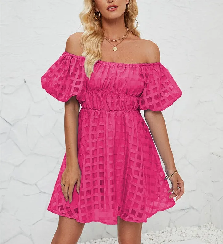 Off Shoulder Bubble Pleated Mini Dress