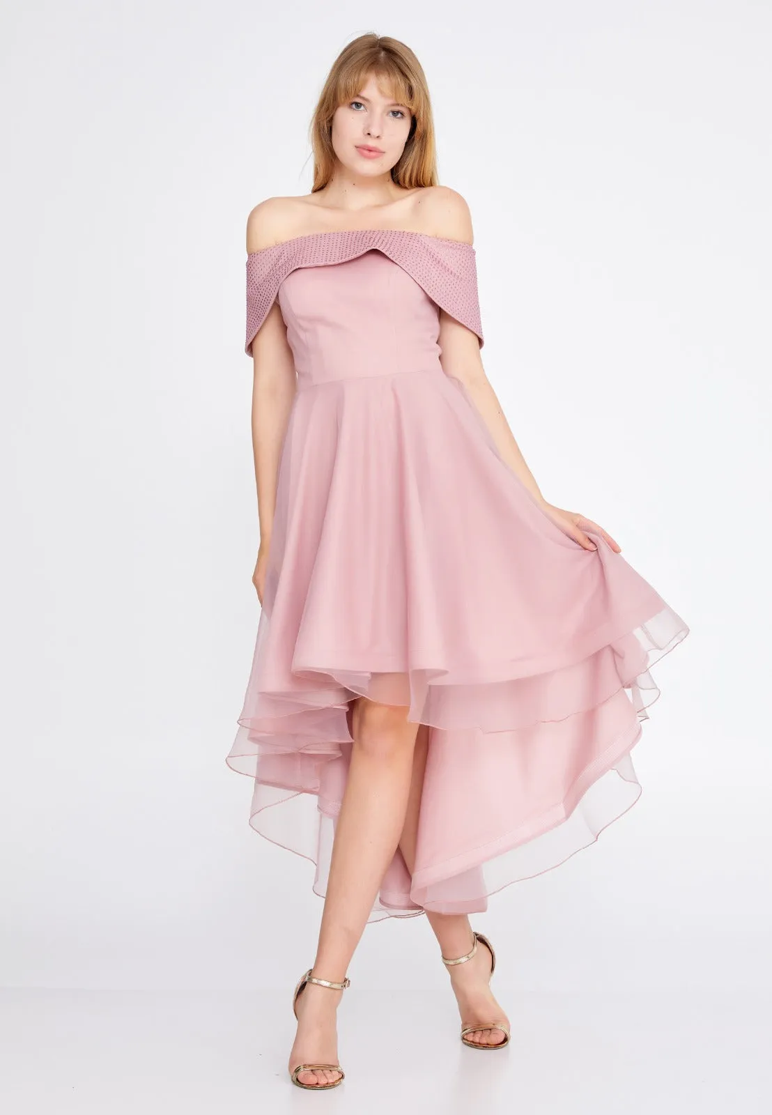 Off Shoulder High Low Dress