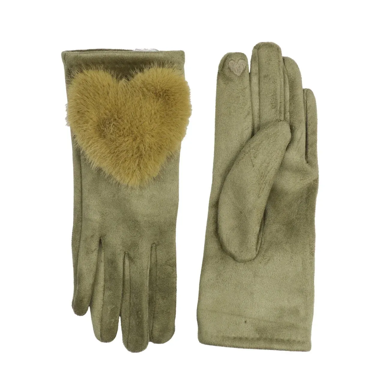 Olive Faux Fur Heart Gloves