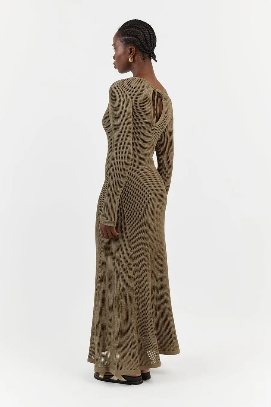 OPHELIA MOSS LONG SLEEVE CROCHET MAXI DRESS