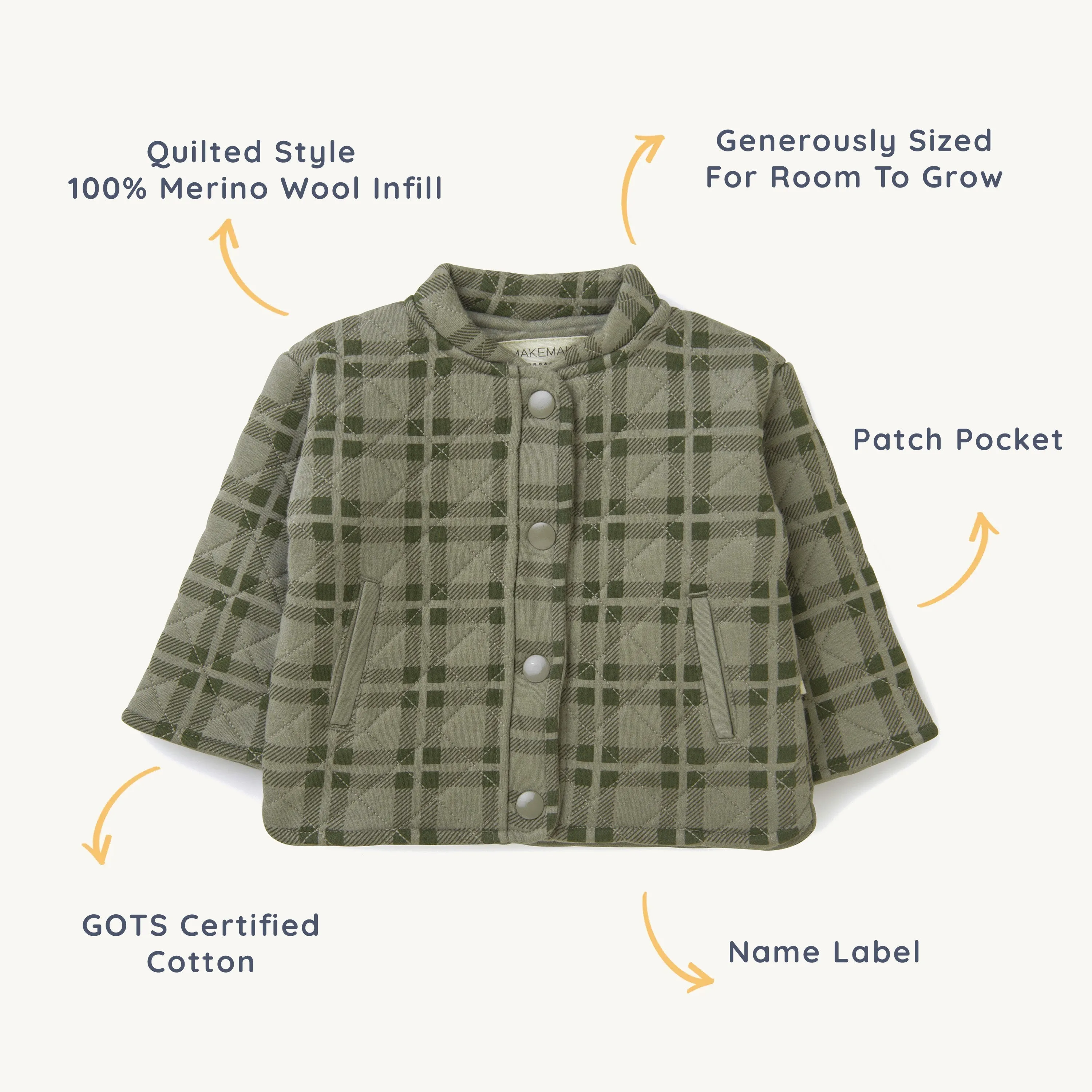 Organic Kids Merino Wool Buttoned Jacket - Plaid