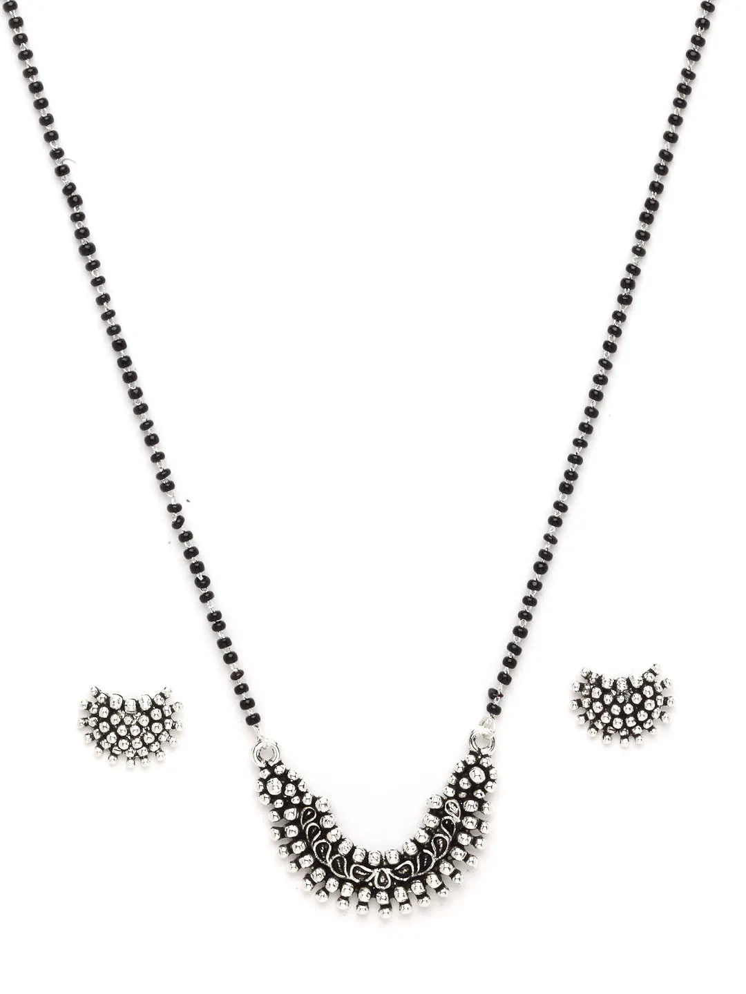 Oxidized Silver-Plated Black Beaded Mangalsutra Set