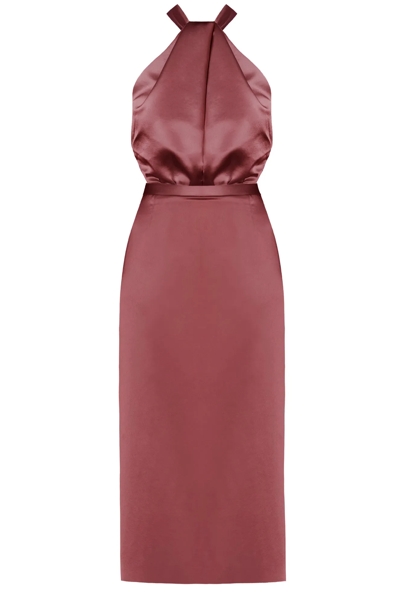 PAULA brick red satin midi dress