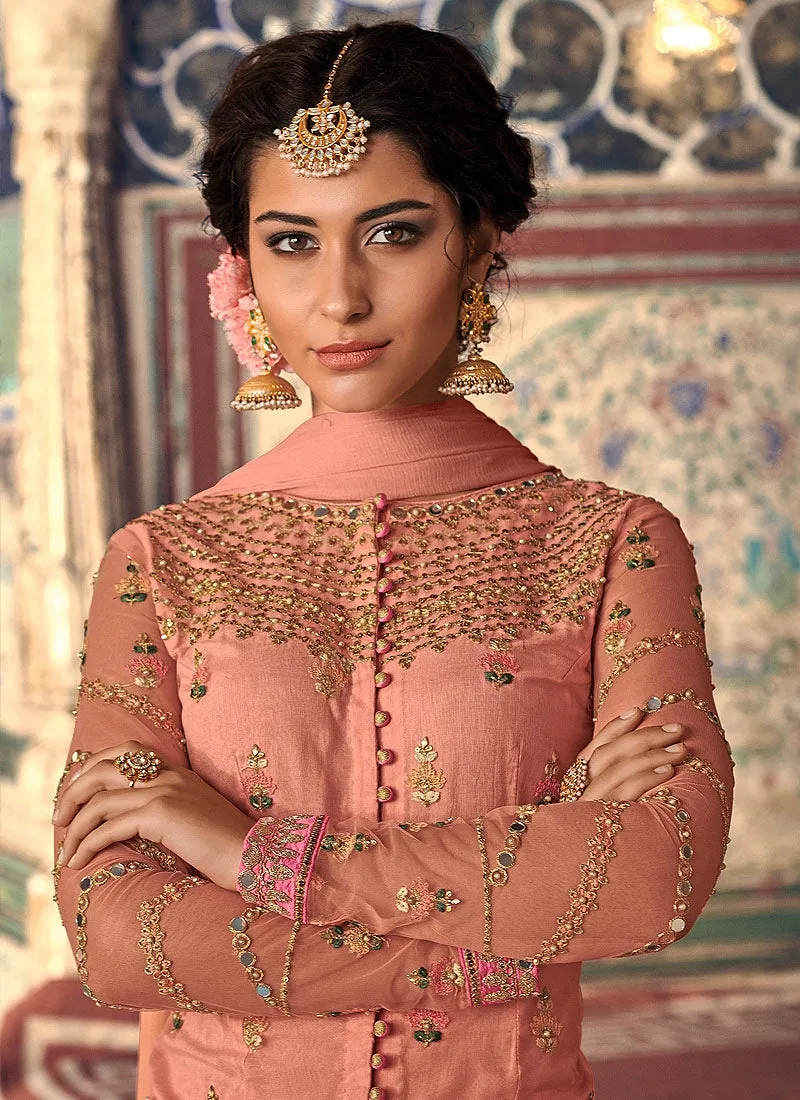 Peach Overall Embellished Gharara Suit