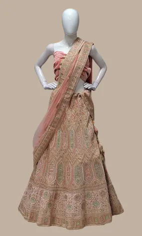 Peach Velvet Embroidered Lengha