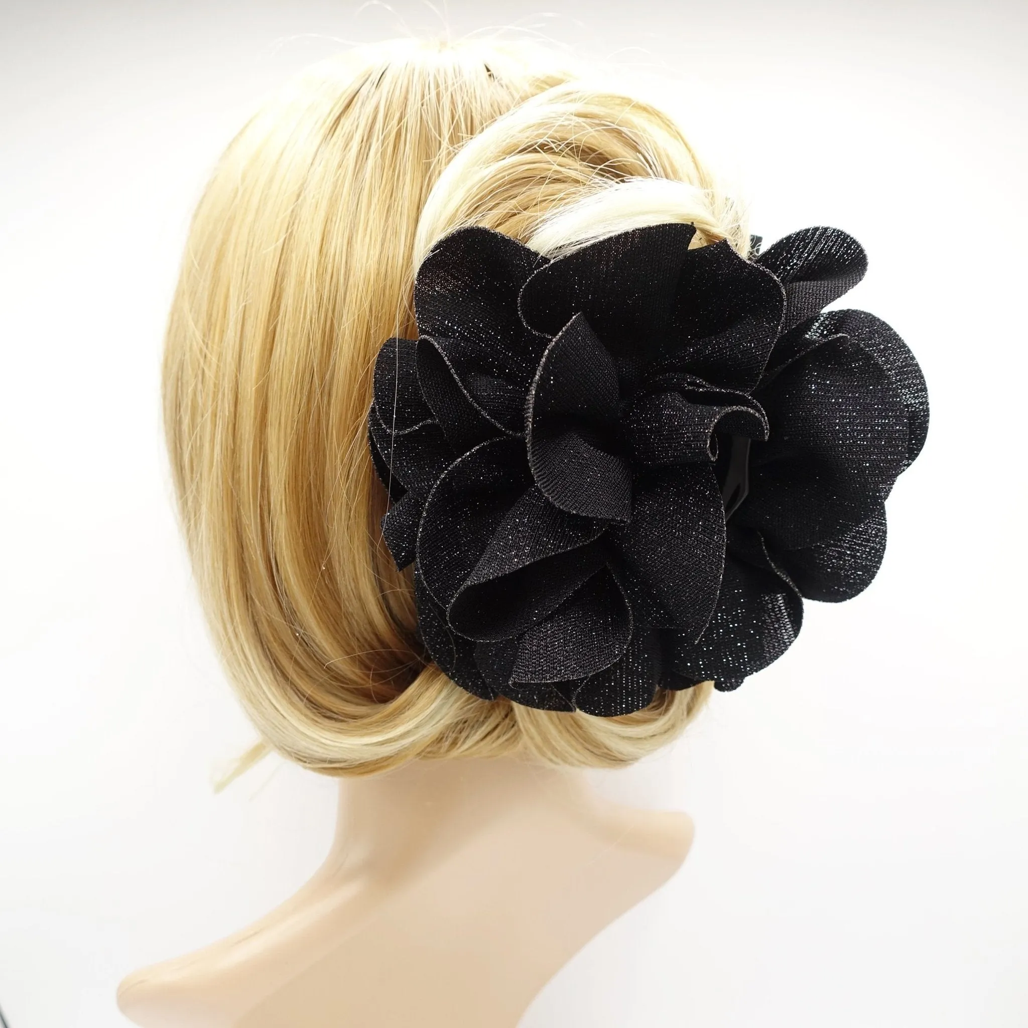 pearl glittering petal big flower hair claw women hair accessory