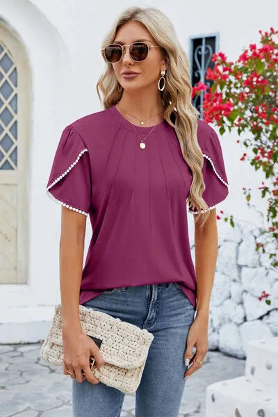 Petal Sleeve Round Neck T-Shirt