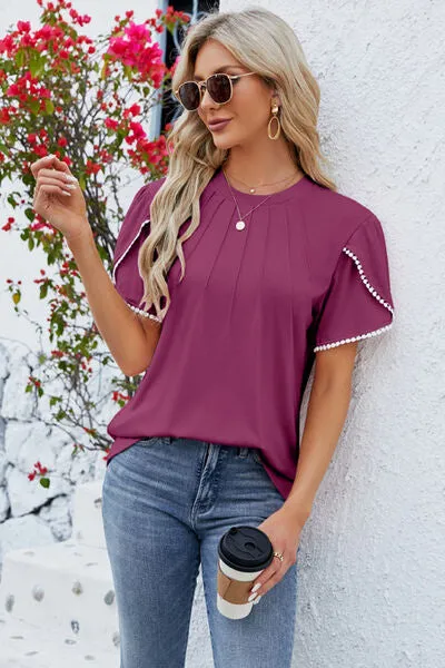 Petal Sleeve Round Neck T-Shirt