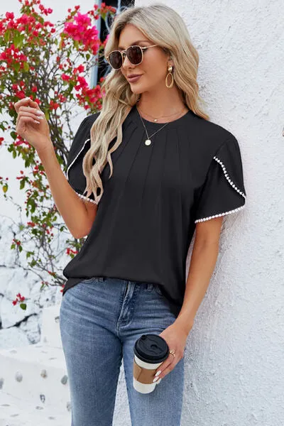 Petal Sleeve Round Neck T-Shirt