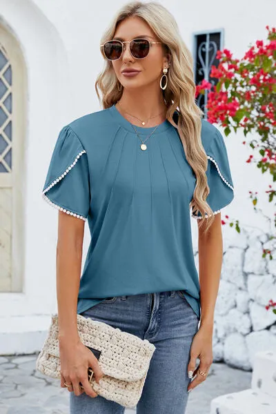 Petal Sleeve Round Neck T-Shirt