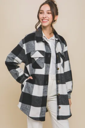 Plaid Long Pocket Shacket(Black)