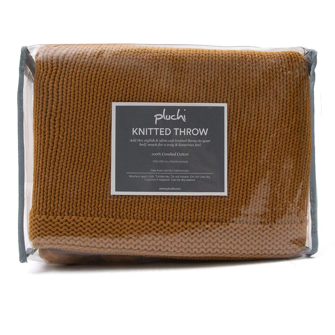 Pluchi Chunky Jersey Cotton Knitted All Season AC Throw Blanket in Mustard Color (125 cm x 150 cm)