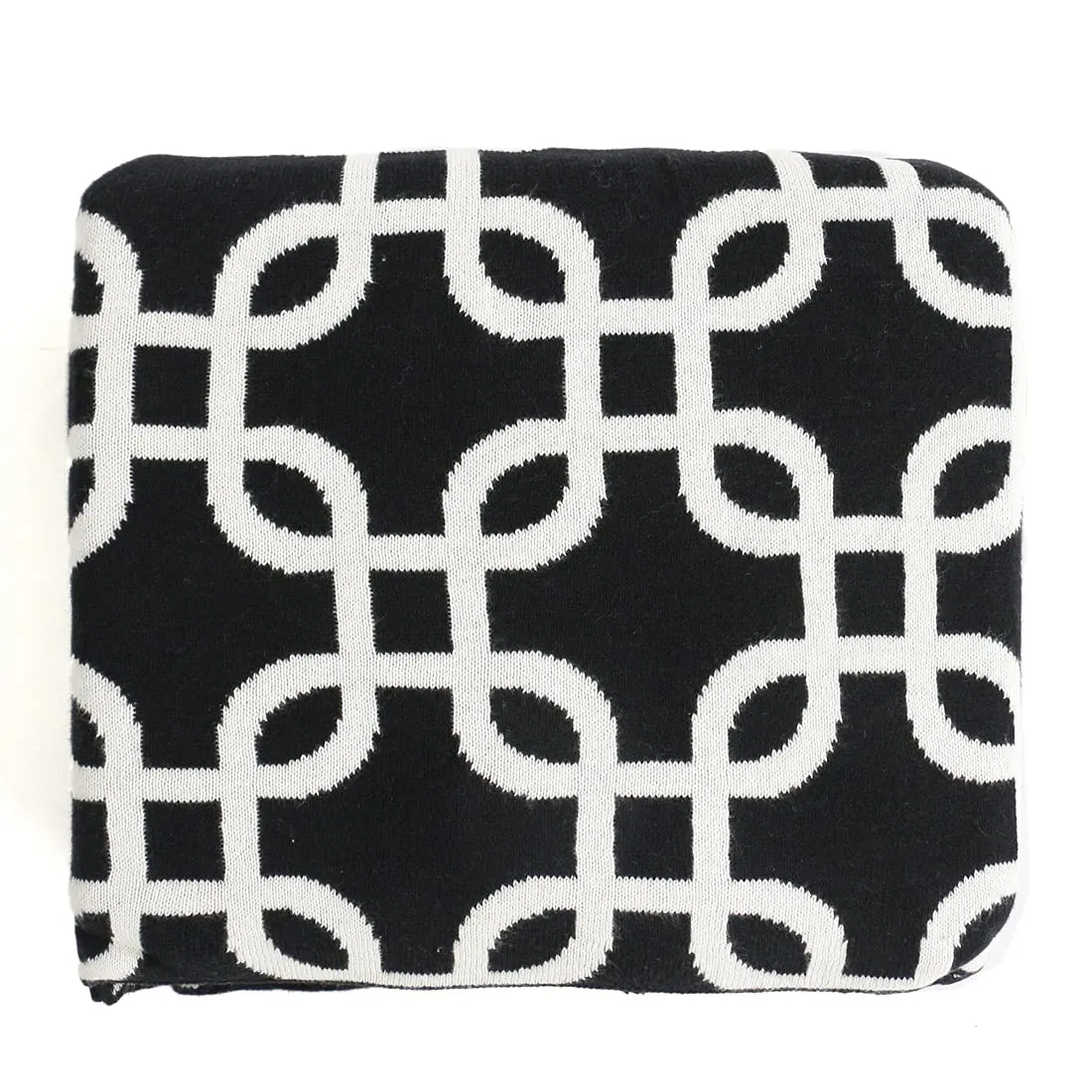 Pluchi Stroke Cotton Knitted All Season AC Throw Blanket in Black and Natural Color (125 cm x 150 cm)