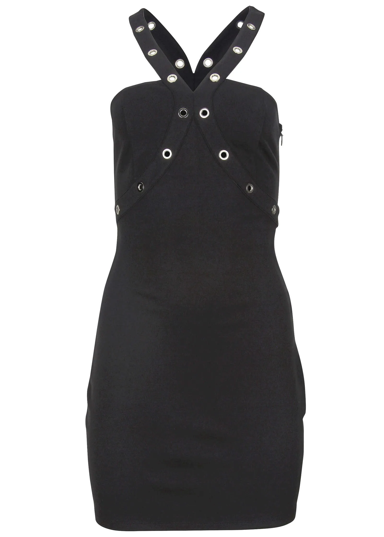 Ponte Grommet Mini Dress - Black