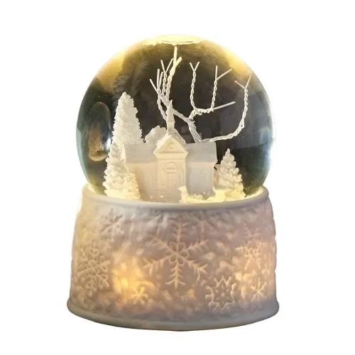 Porcelain Church LED Musical Snow Globe