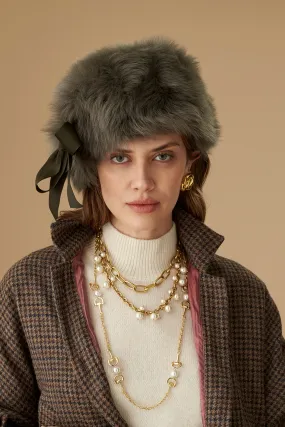 Portia Silver-Green Shearling Winter Hat