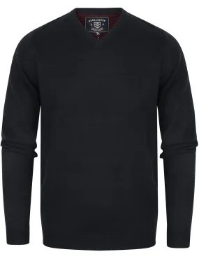 Quarters Wool Blend V Neck Jumper In Dark Navy - Kensington Eastside