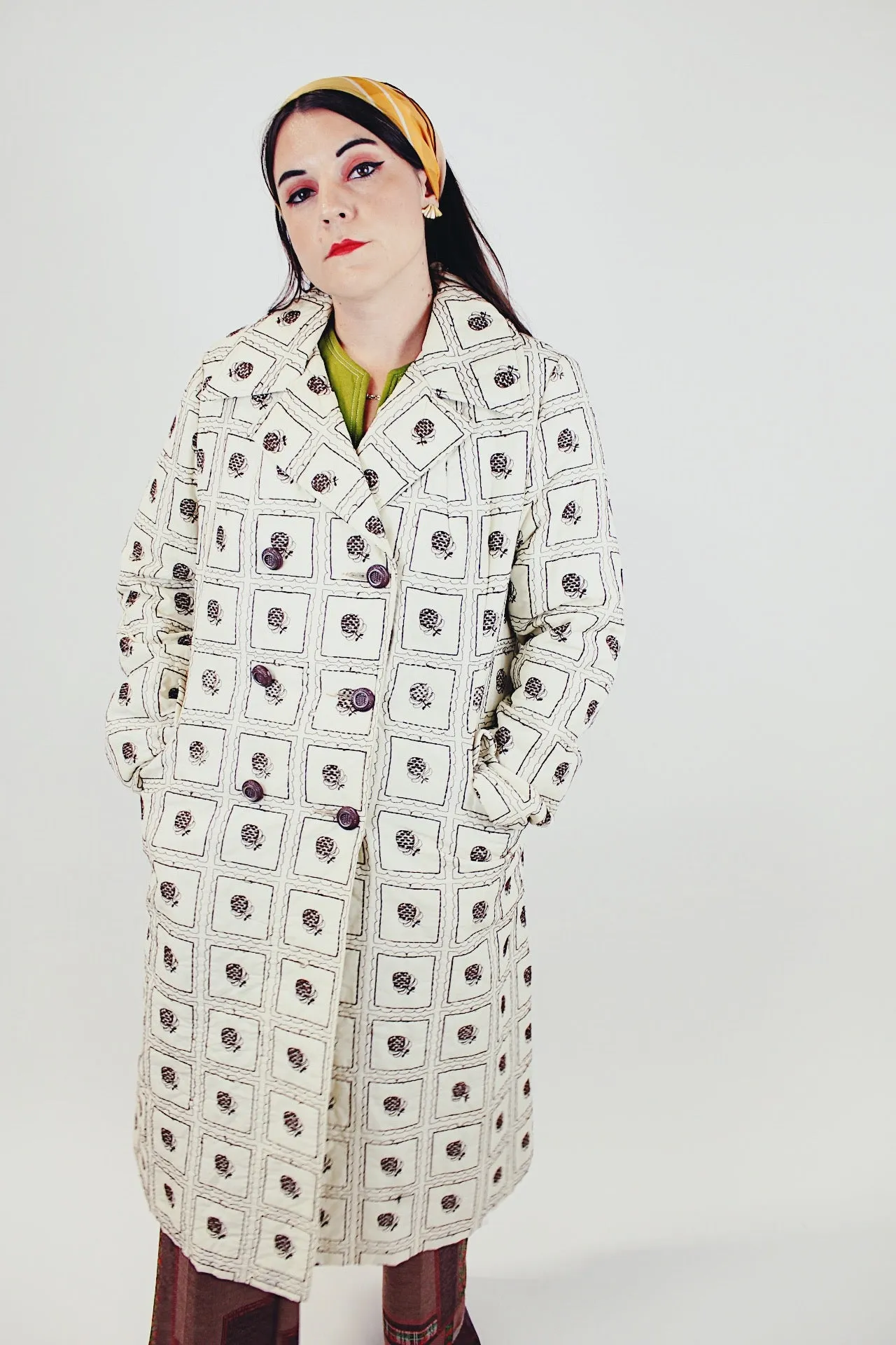 Quilted Printed Puffy Pea Coat