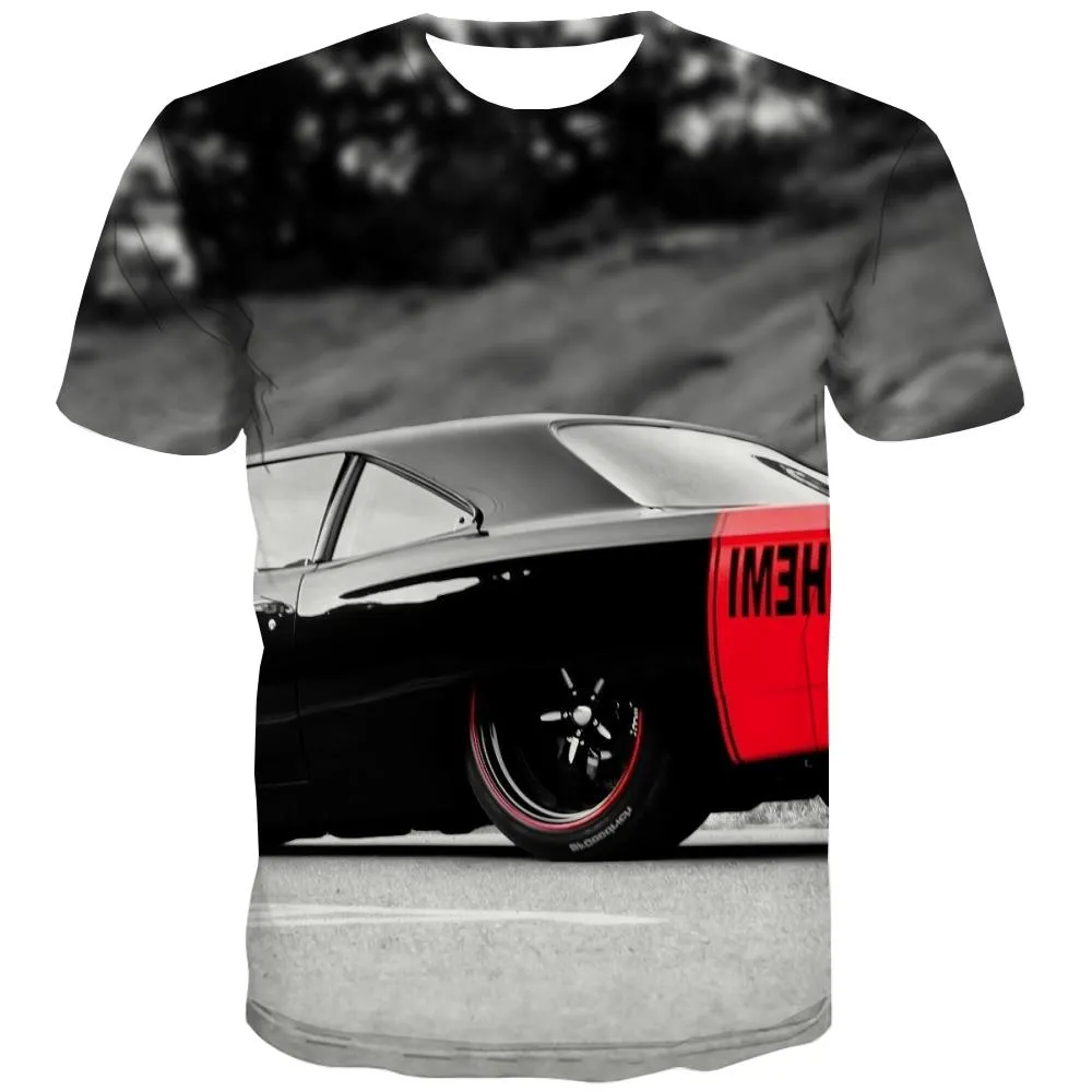 Racing Car T shirts Men Metal Tshirt Printed City Tshirts Novelty Gray T-shirts Graphic Retro Shirt Print