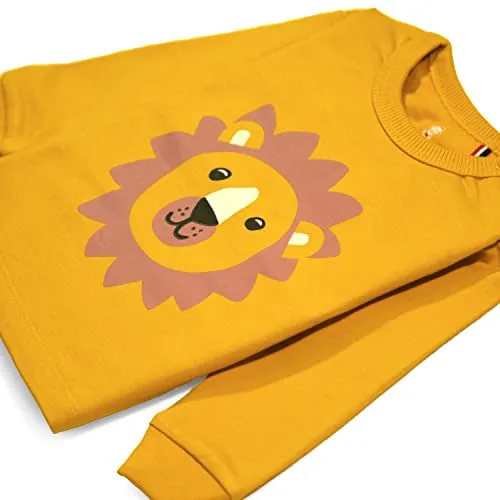 Real Basics Cotton Fleece Clothing Sets for Boys & girls - Unisex Winter Clothing sets Full Sleeve T-shirt & Pant -Size(18-24 Months) -Style(Mustard Lion)