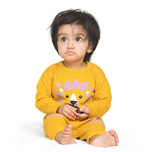 Real Basics Cotton Fleece Clothing Sets for Boys & girls - Unisex Winter Clothing sets Full Sleeve T-shirt & Pant -Size(18-24 Months) -Style(Mustard Lion)