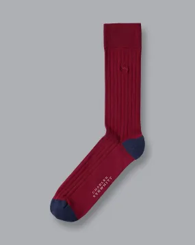 RED COTTON RIB SOCKS