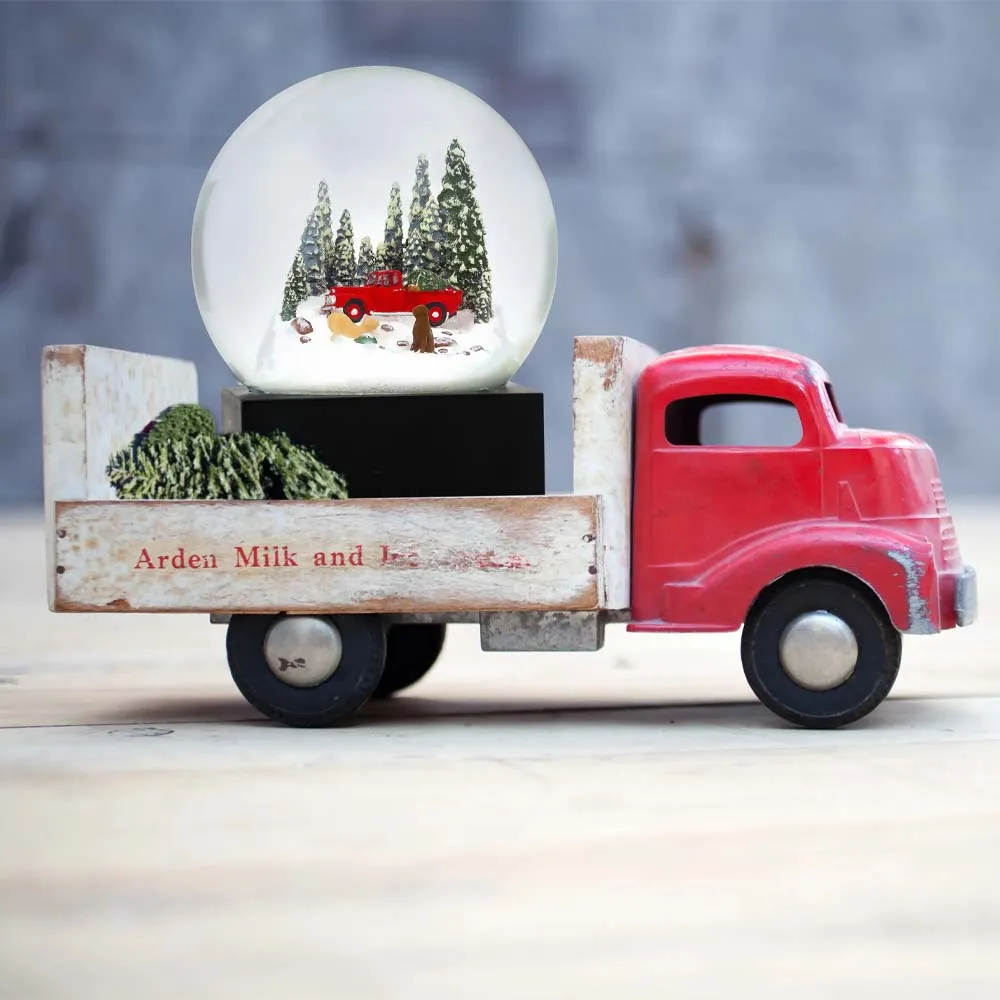 Red Truck with Dogs Snow Globe