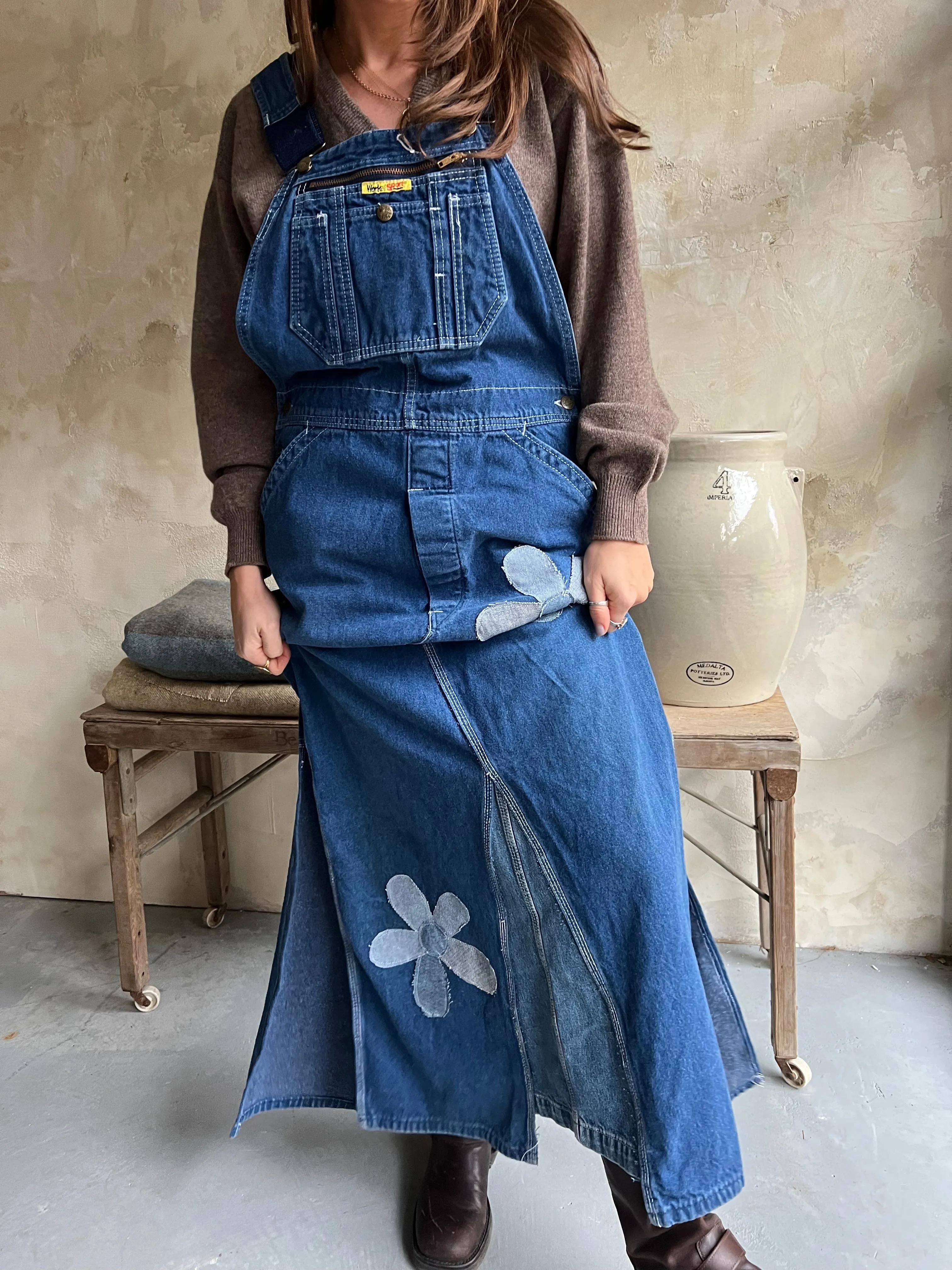 Reworked Long Denim Overall Dress