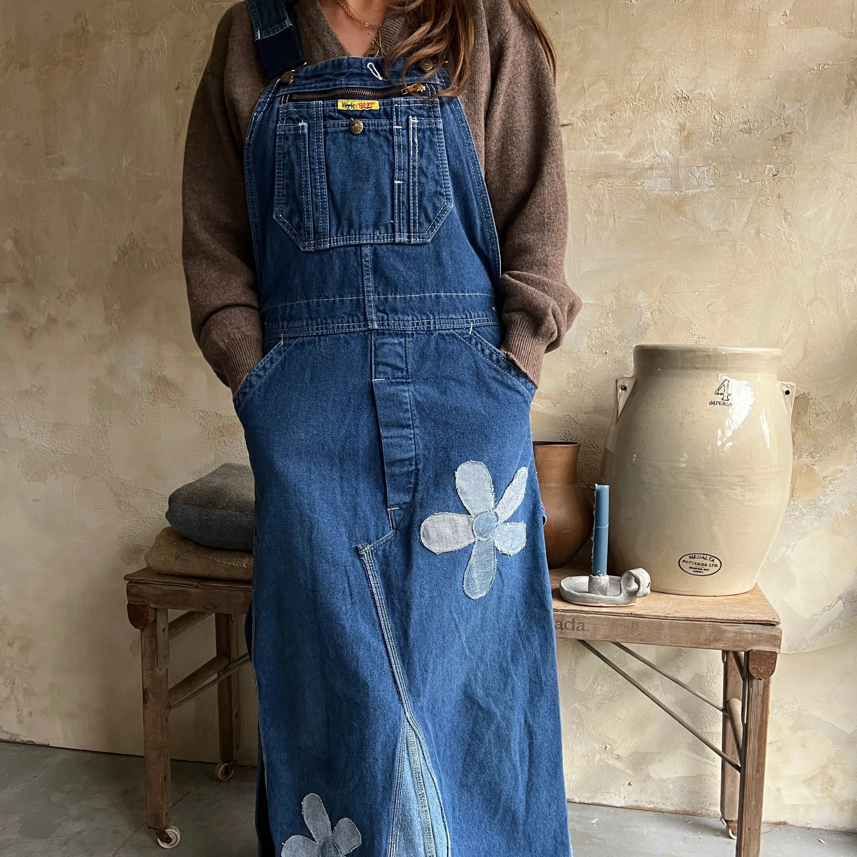 Reworked Long Denim Overall Dress