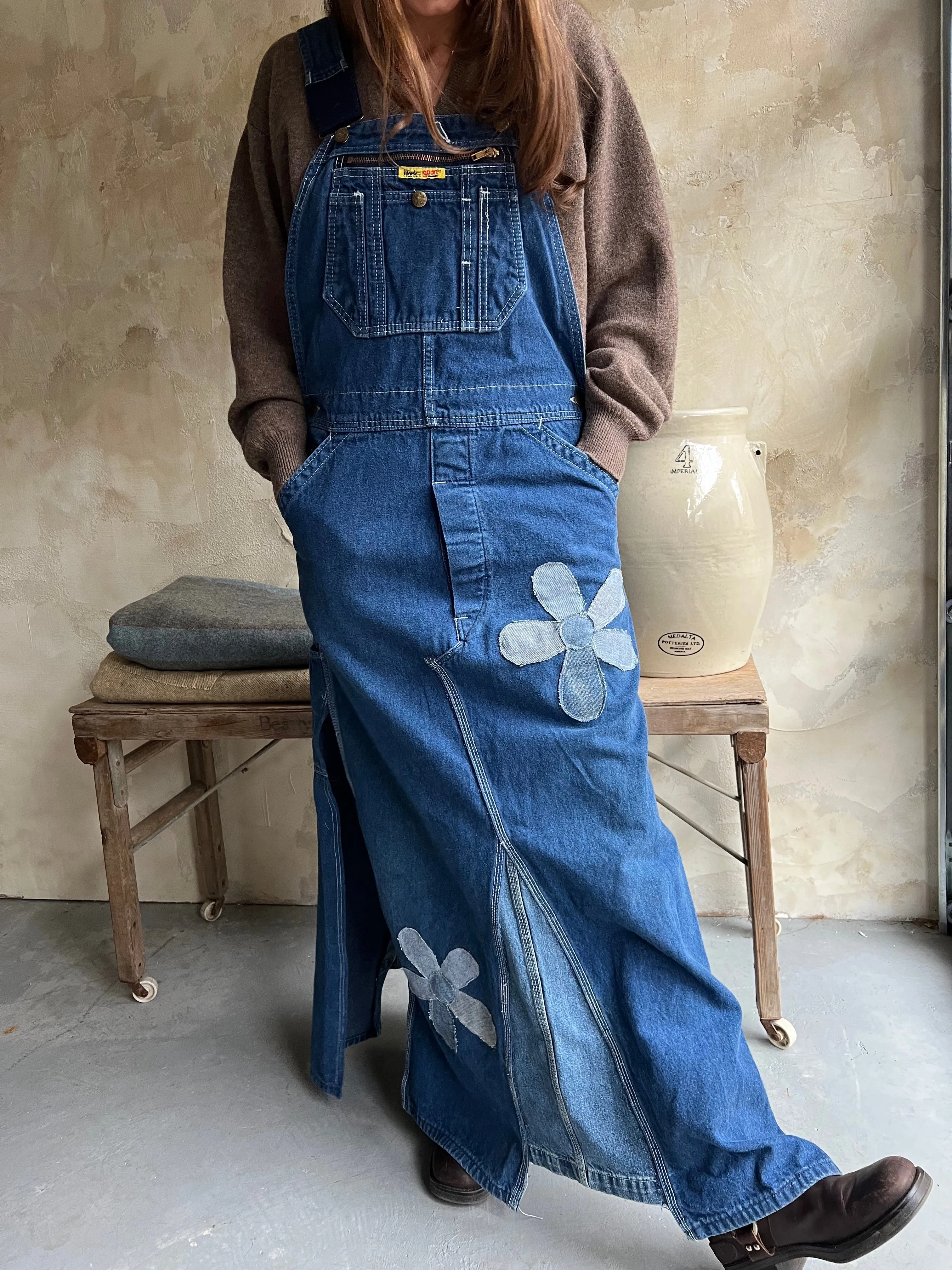 Reworked Long Denim Overall Dress