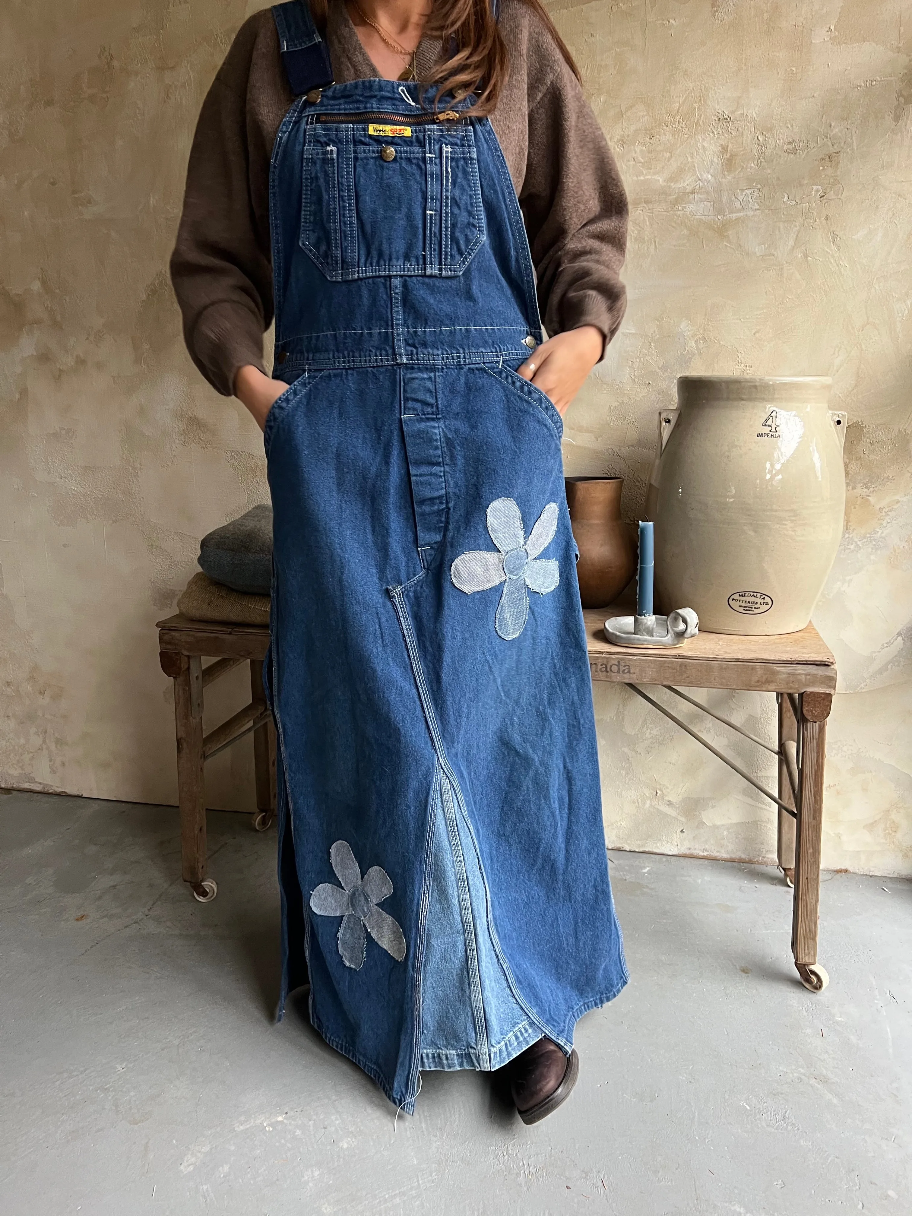 Reworked Long Denim Overall Dress