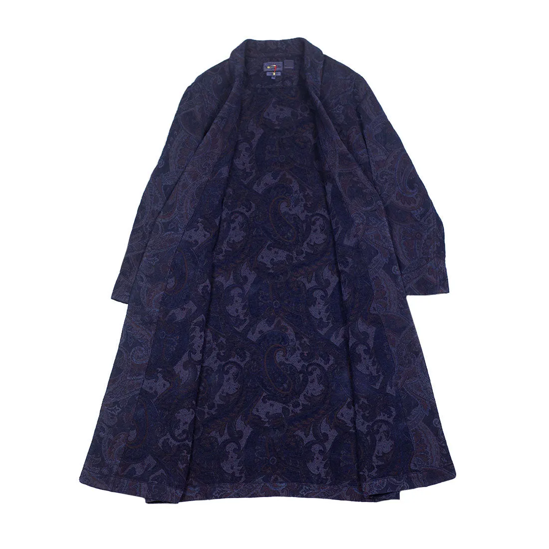 Robe coat in hand-dyed indigo Gobelin paisley cotton tapestry