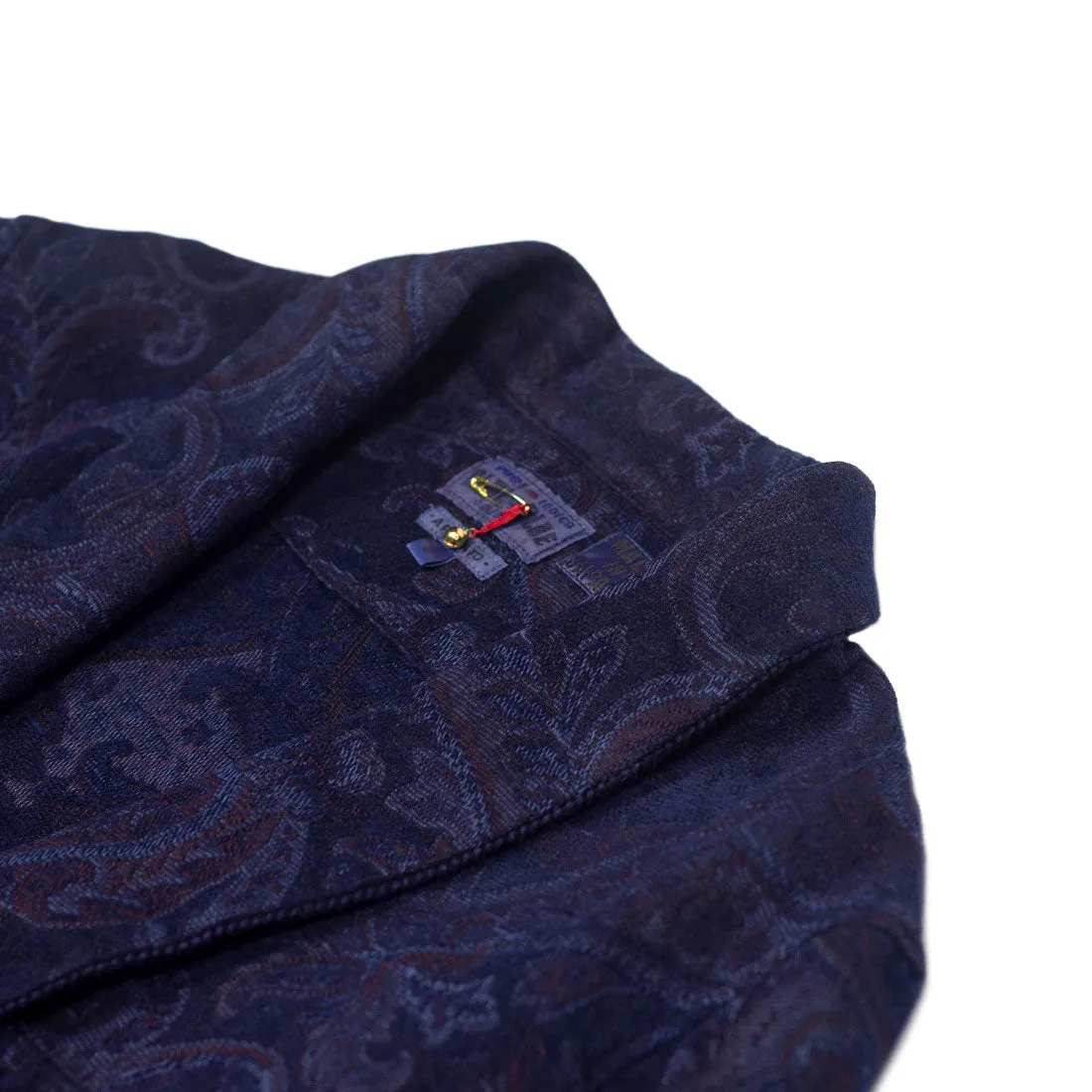 Robe coat in hand-dyed indigo Gobelin paisley cotton tapestry