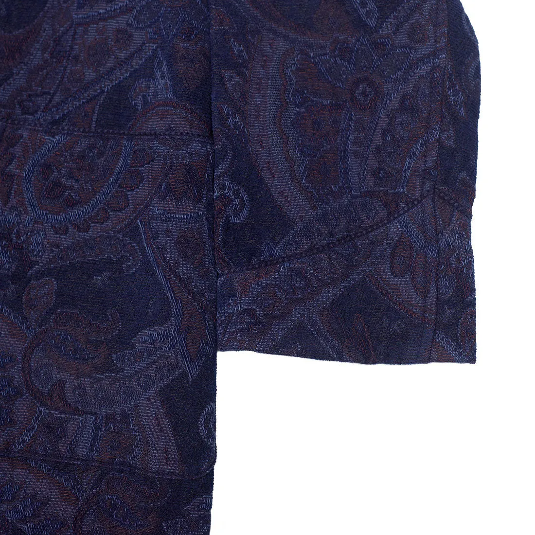 Robe coat in hand-dyed indigo Gobelin paisley cotton tapestry