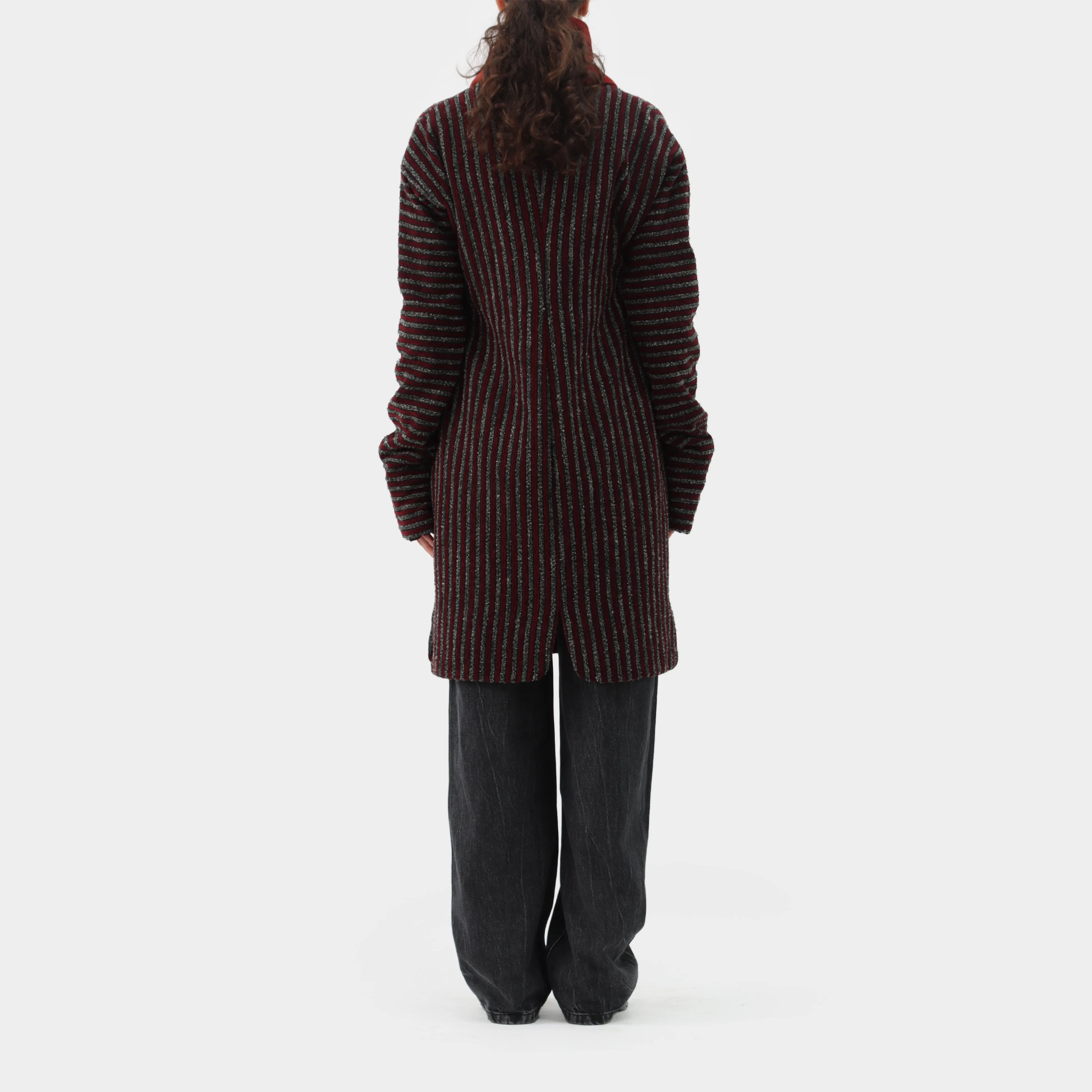 Romeo Gigli Striped Wool Coat with Embellished Buttons