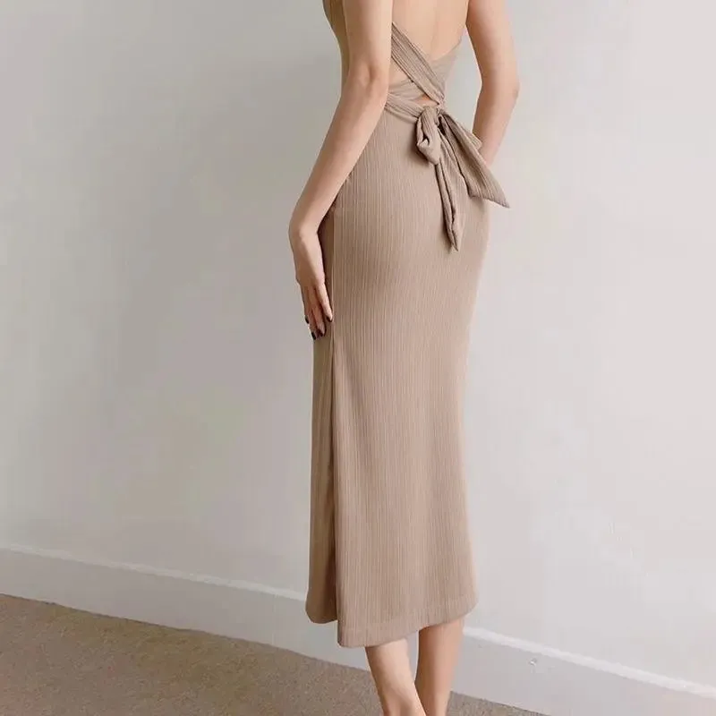 Sandstone Ribbed Square Neck Bodycon Maxi Dress