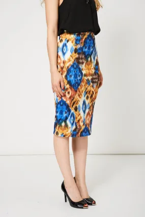 Scuba Pencil Skirt With Abstract Pattern Available In Plus Sizes