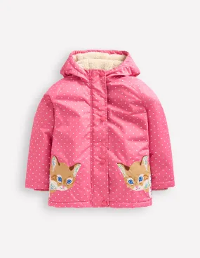 Sherpa Lined Anorak-Rose Pink Peeking Cats