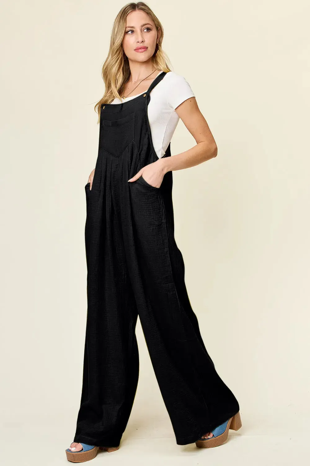 Size Inclusive Texture Wide Strap Wide Leg Overall