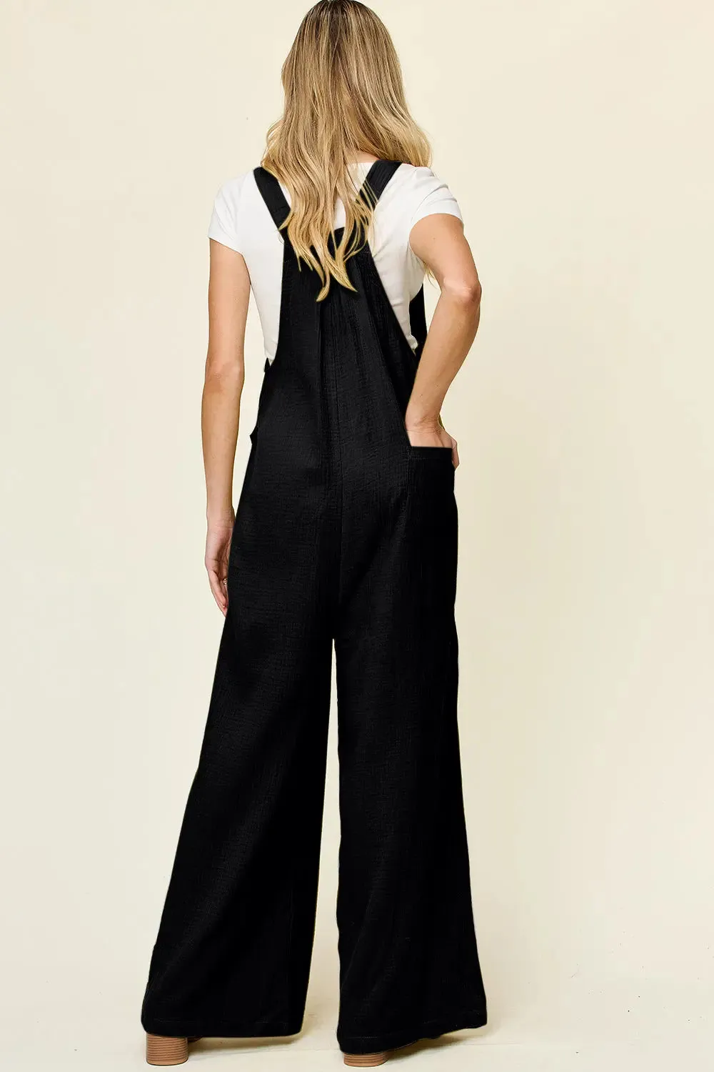 Size Inclusive Texture Wide Strap Wide Leg Overall