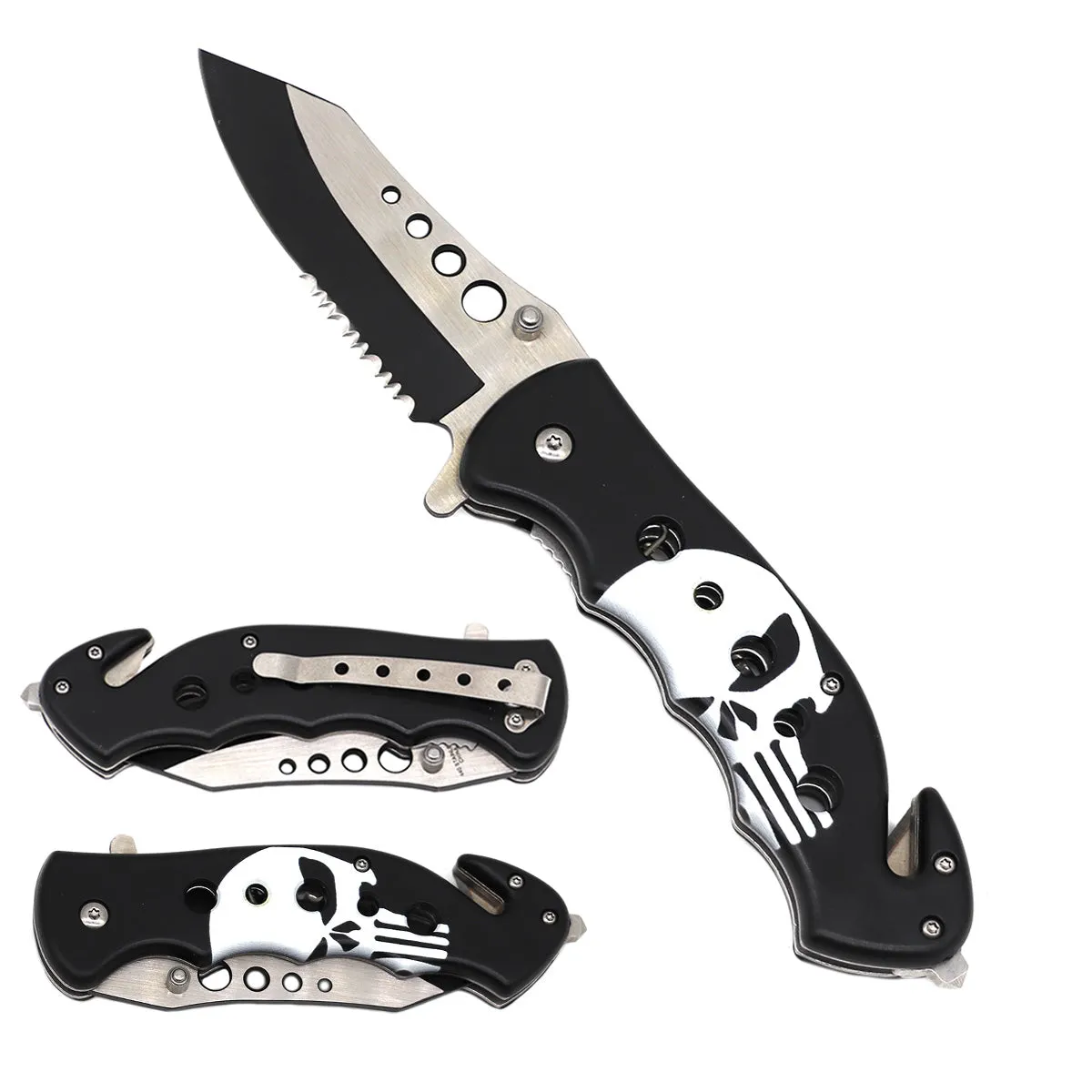 Skull 8" Overall Spring Assisted Pocket Knife