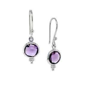 Sterling Silver and Amethyst Beaded Drop Earrings - "Elestren"