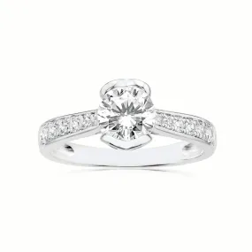 Sterling Silver with 6.5mm White Cubic Zirconia Ring