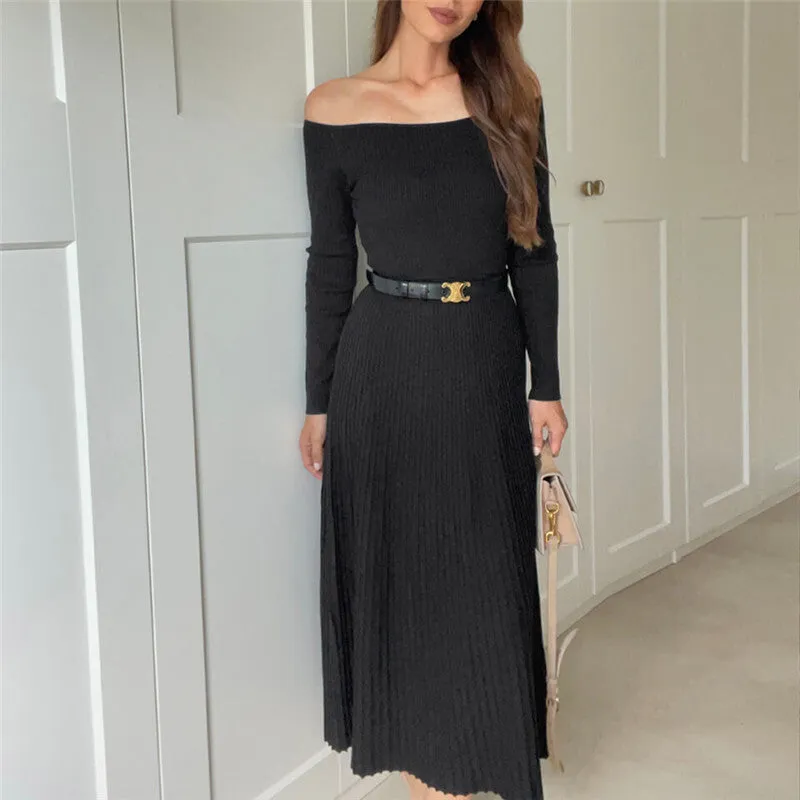 Sue Off-shoulder Long Sleeve Knit Maxi Dress