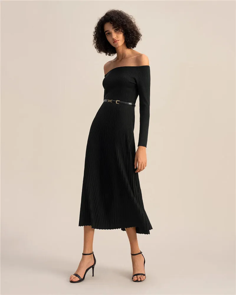 Sue Off-shoulder Long Sleeve Knit Maxi Dress