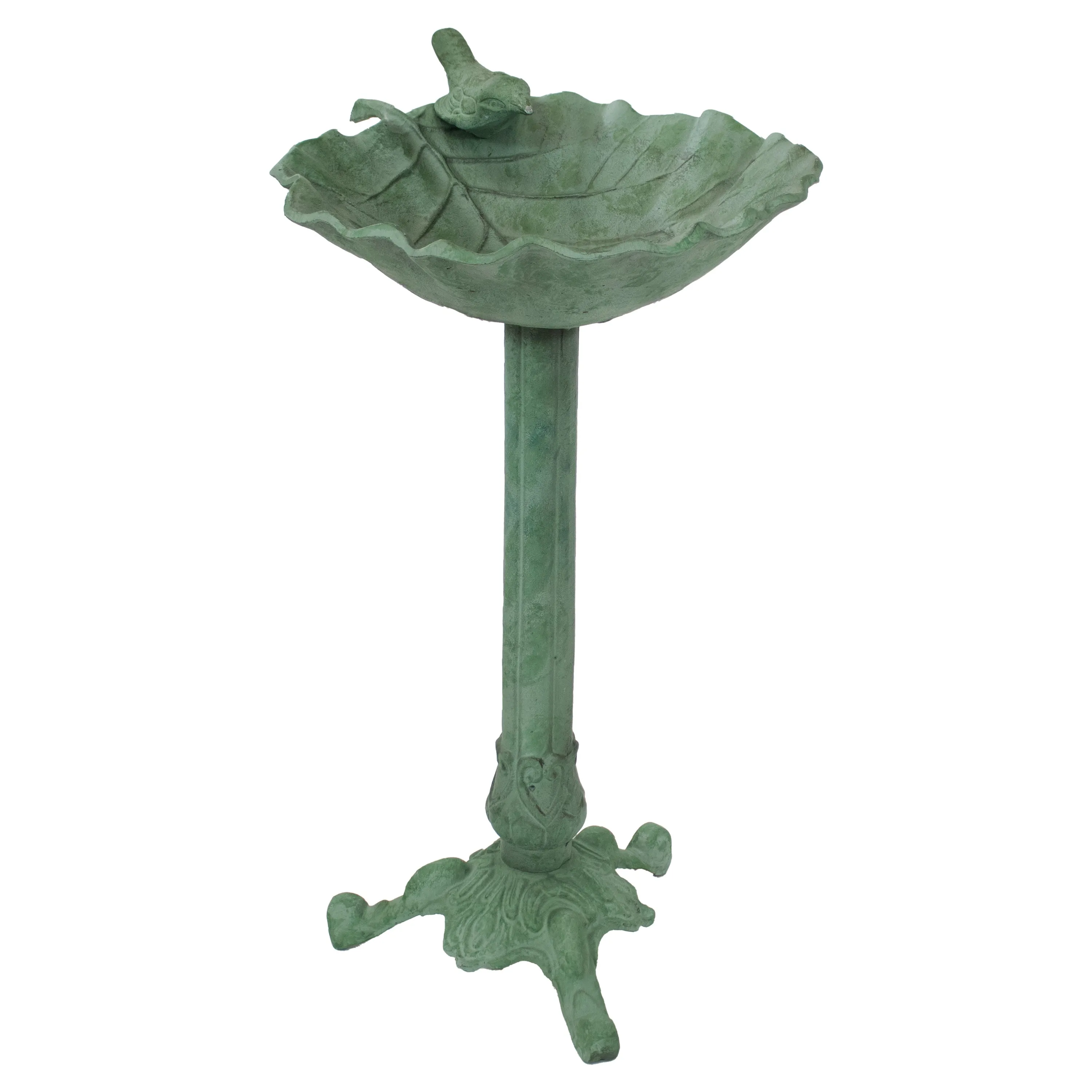 Sunnydaze Autumnal Leaf Metal Bird Bath - Green Patina - 11.75"