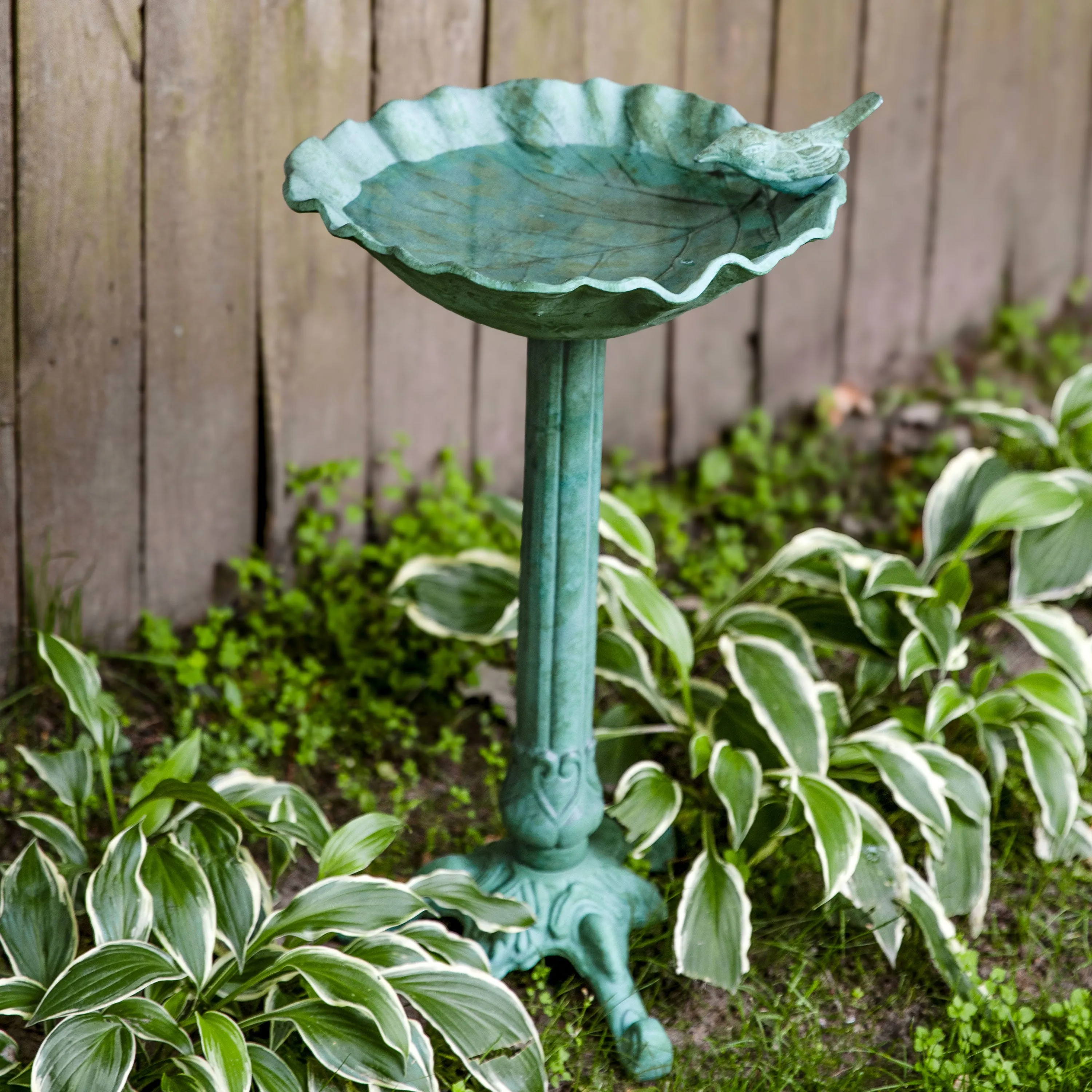 Sunnydaze Autumnal Leaf Metal Bird Bath - Green Patina - 11.75"